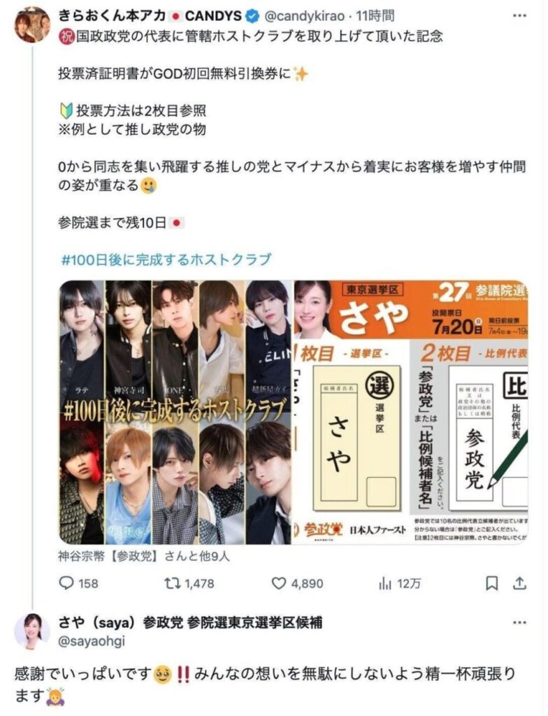 参政党さやを応援するホストクラブ